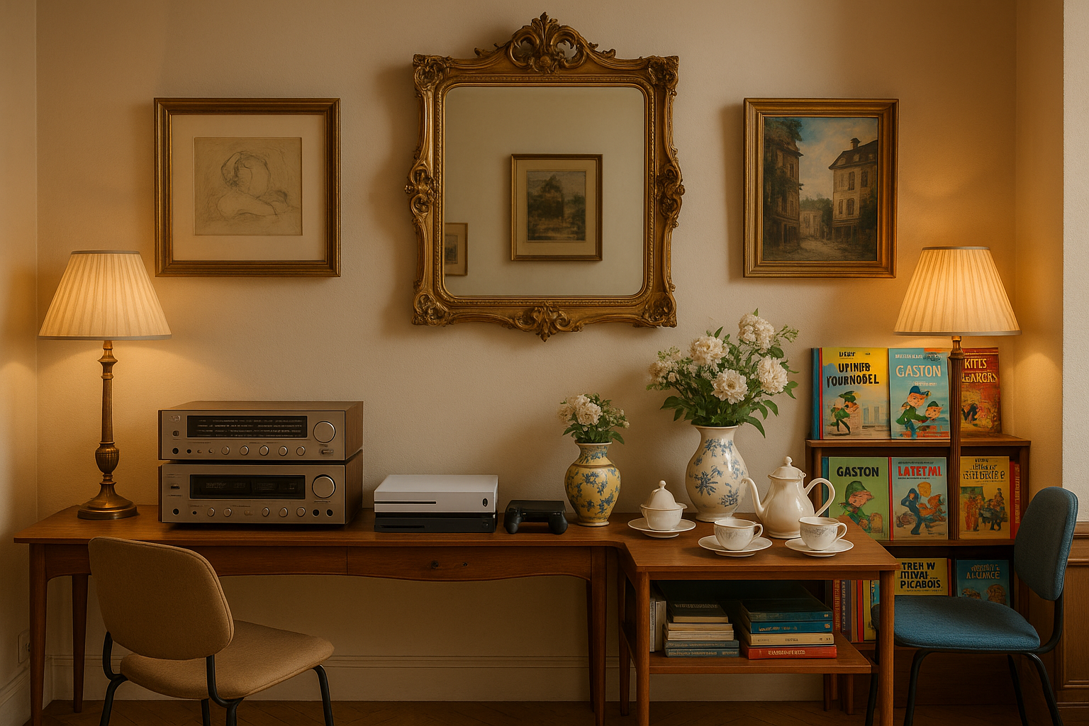 lampes miroirs tableaux hifi consoles jeux électroménager vases vaisselles bande dessinée meubles 